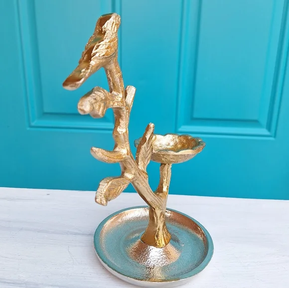 Metal Jewelry Display Stand Holder Bird on a Branch Birds Nest Gold Silver NEW - Picture 7 of 13